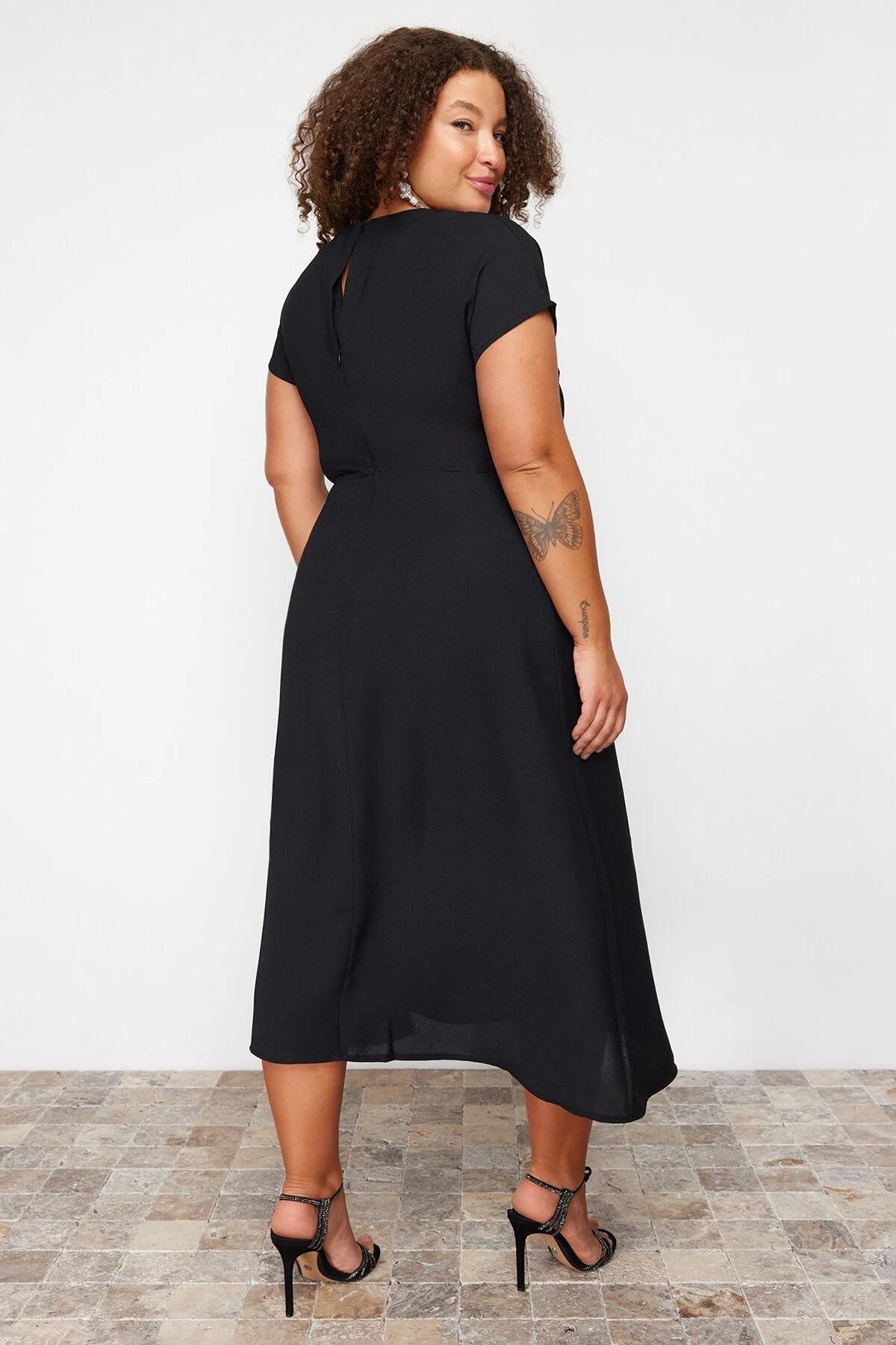 Black A-Line Maxi/Long Length Short Sleeve Woven Plus Size Dress TBBSS24AH00015, Single item, BLACK, large image number 1