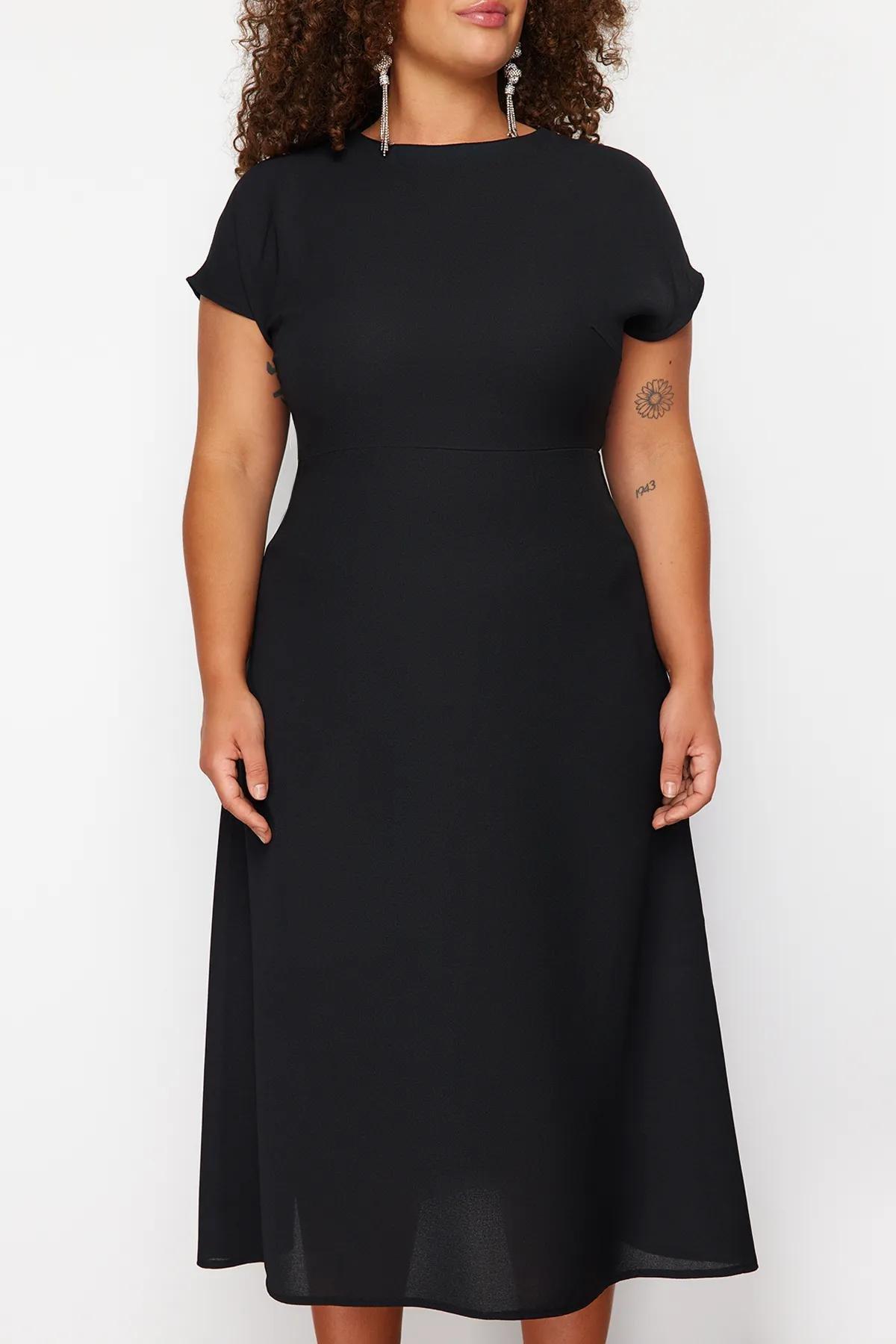 Black A-Line Maxi/Long Length Short Sleeve Woven Plus Size Dress TBBSS24AH00015, Single item, BLACK, large image number 2