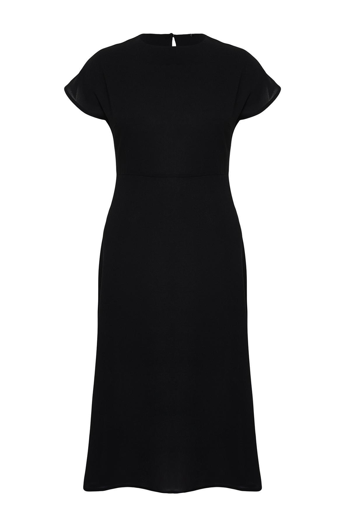 Black A-Line Maxi/Long Length Short Sleeve Woven Plus Size Dress TBBSS24AH00015, Single item, BLACK, large image number 3