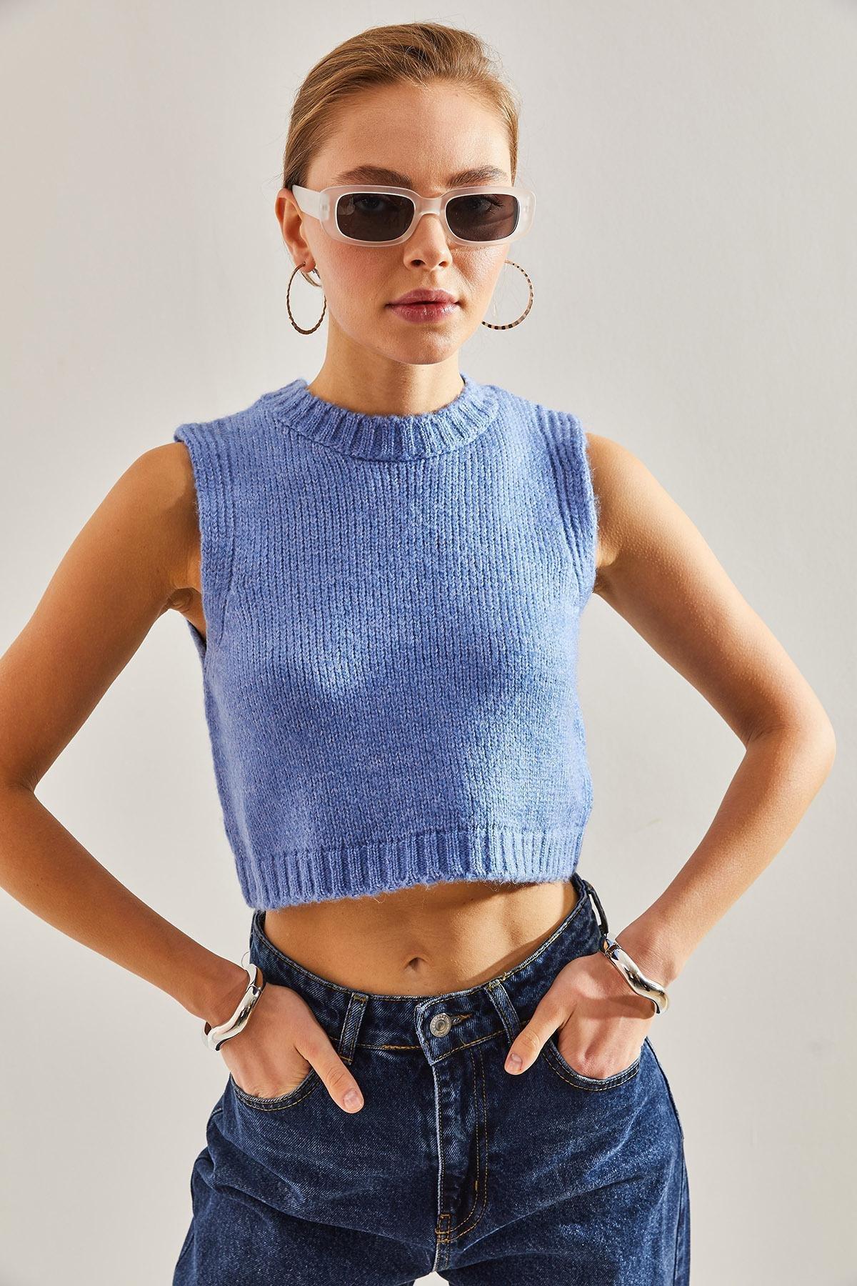 Blue Crop Sweater, Blue, large image number 5