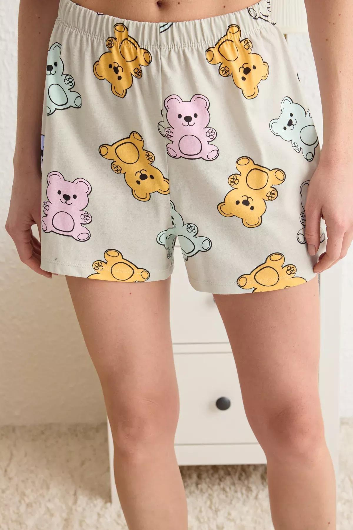 Grey Teddy Bear Shorts Knitted Pajama Set (2 pcs), C101_1653, large image number 3