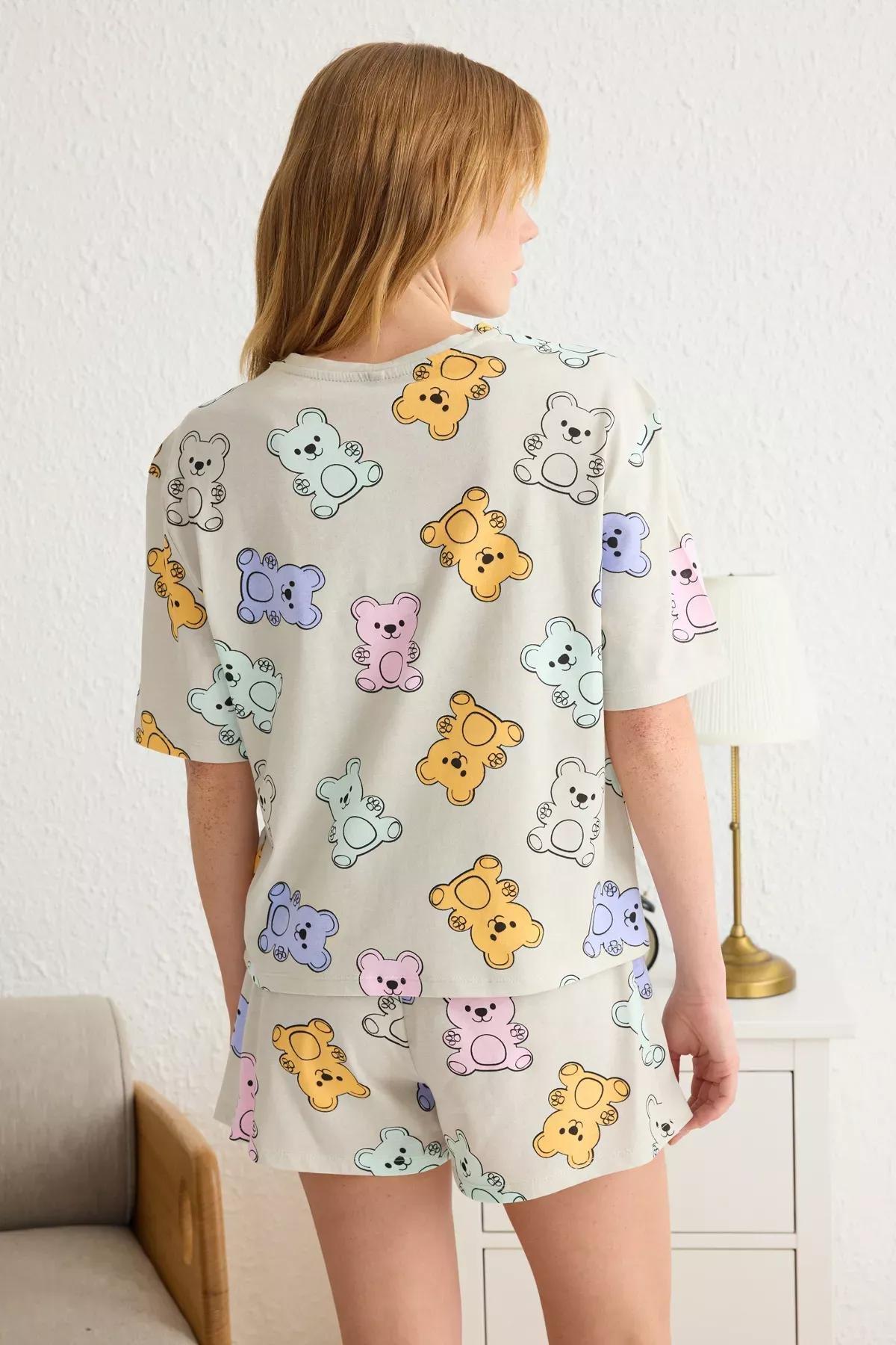 Grey Teddy Bear Shorts Knitted Pajama Set (2 pcs), C101_1653, large image number 4
