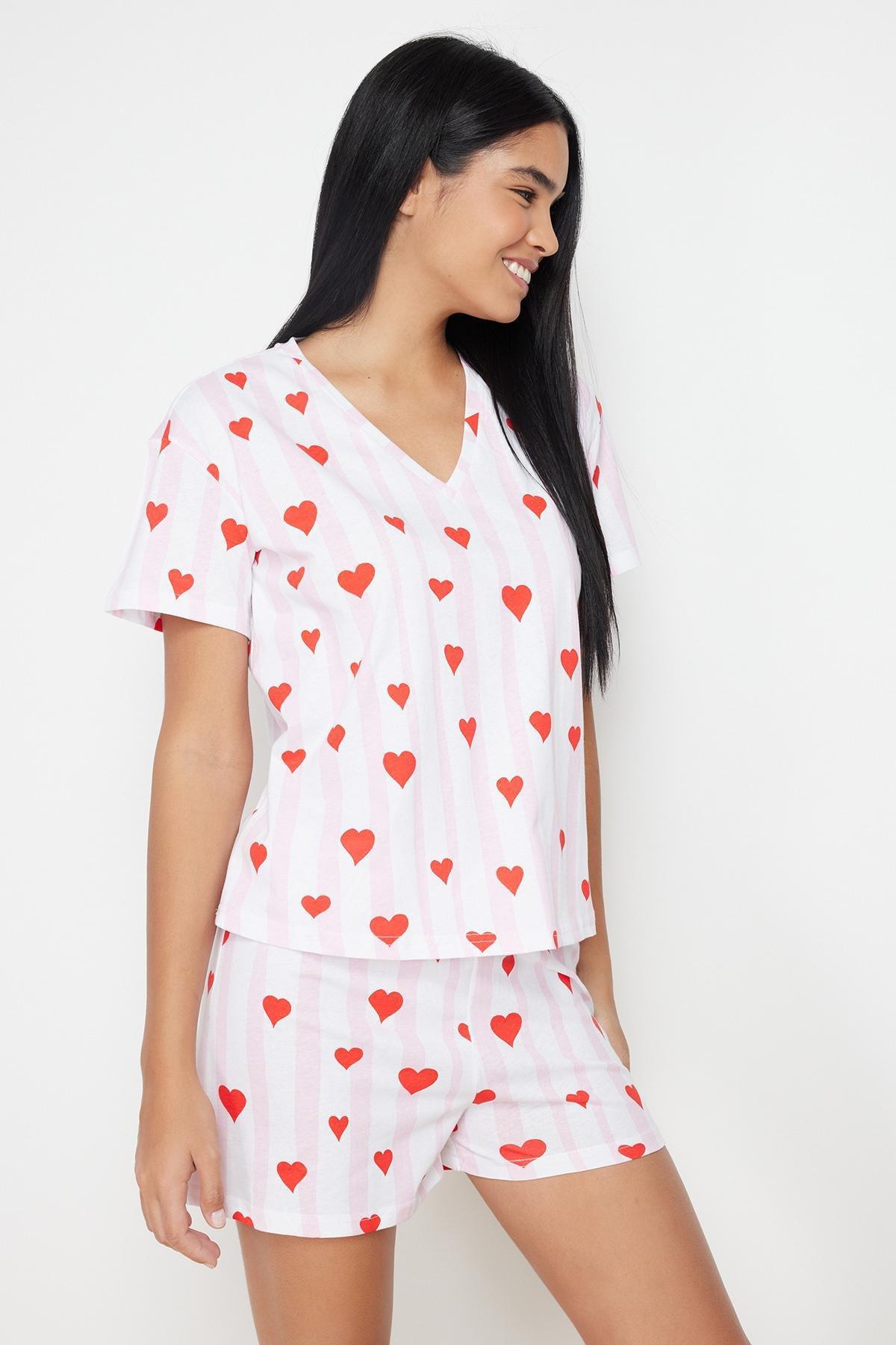 Multicolour Stripe And Heart Pajama Set, , large image number 0