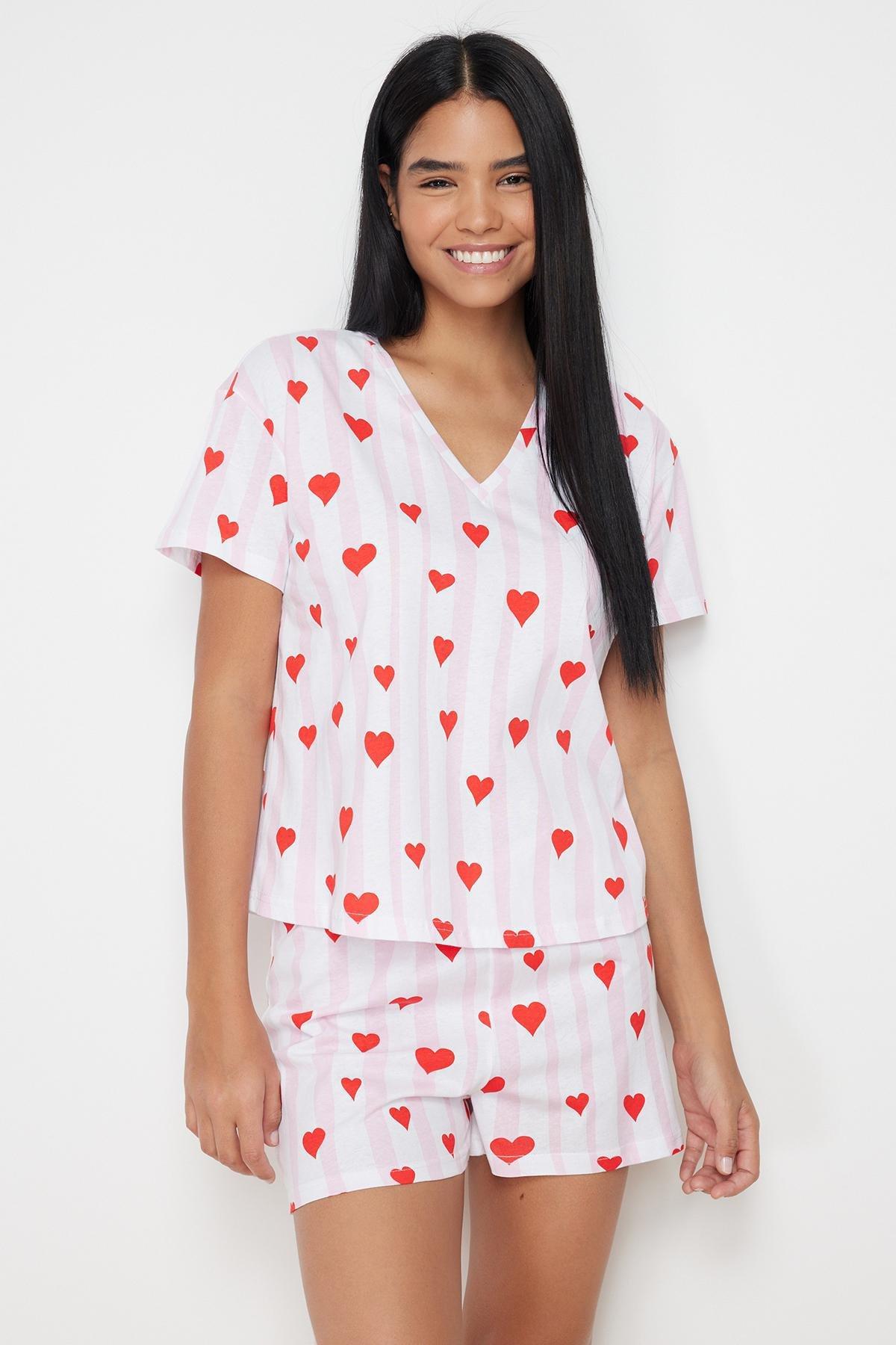 Multicolour Stripe And Heart Pajama Set, , large image number 1