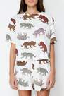 Trendyol - Ecru Cotton Animal Pattern Pajamas Set
