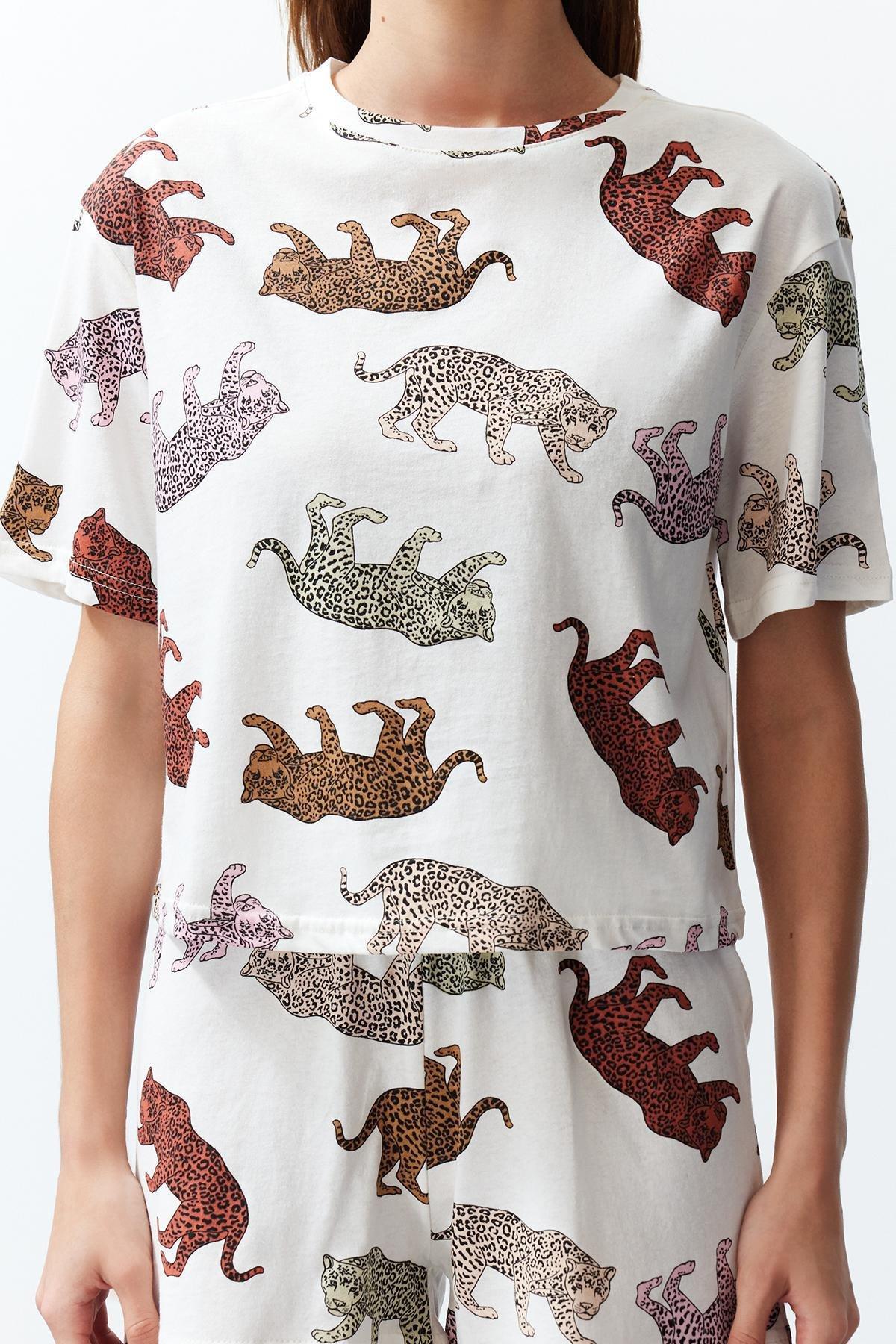 Ecru Cotton Animal Pattern Pajamas Set, , large image number 7