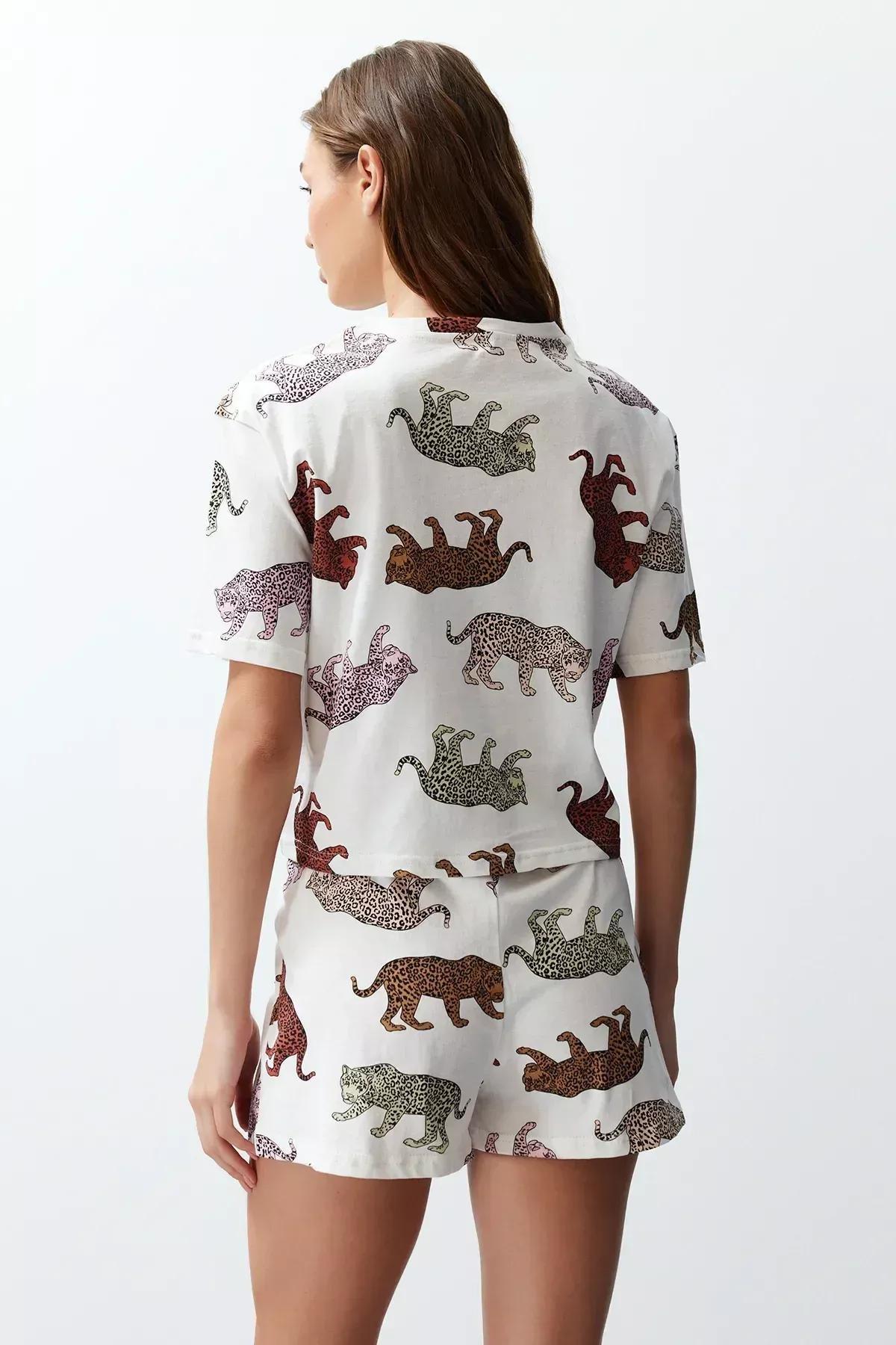 طقم بيجاما قطن بنقشة جلد الحيوانات، كريمي, Ecru, large image number 7