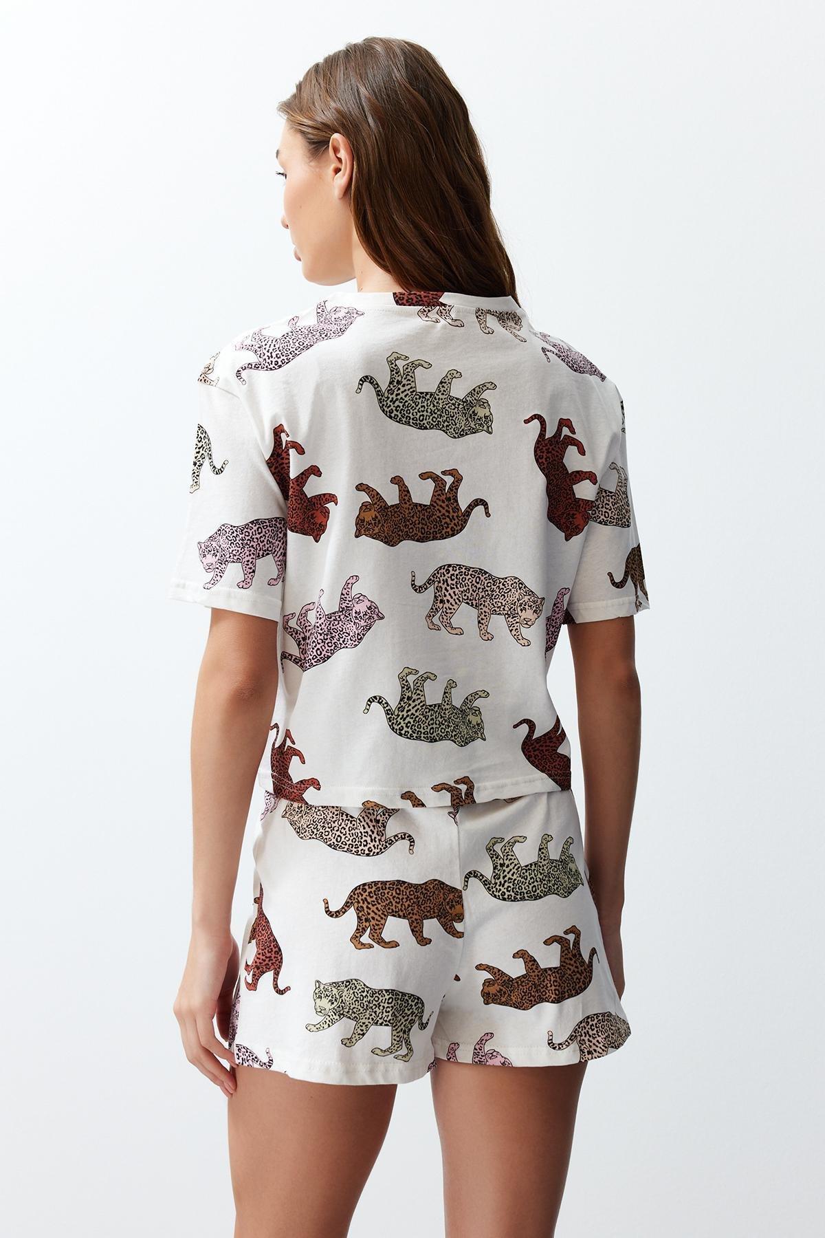 Ecru Cotton Animal Pattern Pajamas Set, , large image number 8