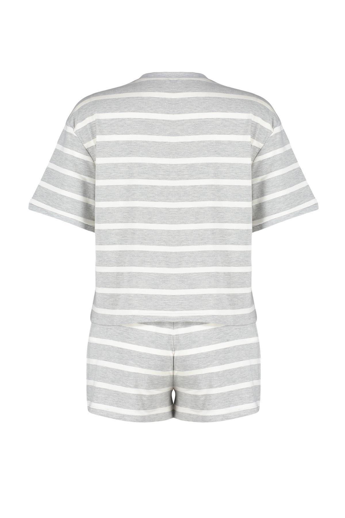 Trendyol - Grey Striped Knitted Pajamas Set
