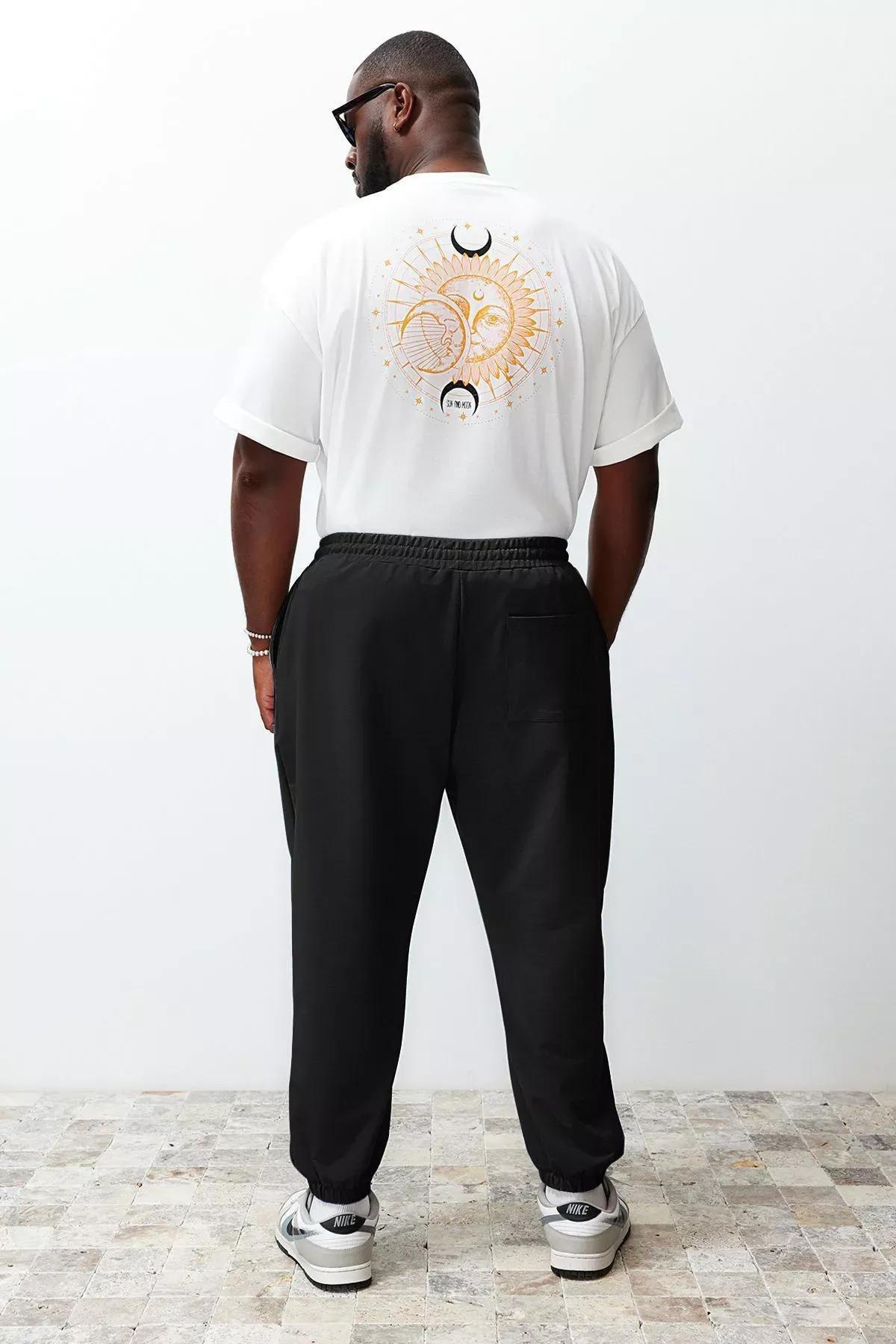 Black oversize cotton sweatpants, , large image number 4
