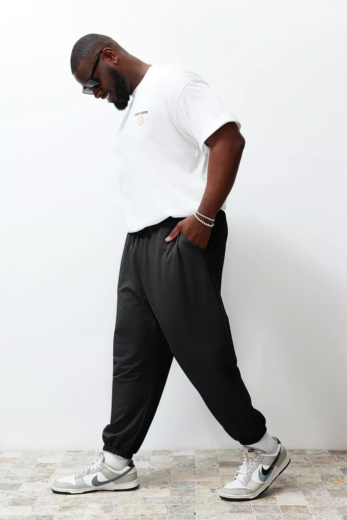 Black oversize cotton sweatpants, , large image number 6
