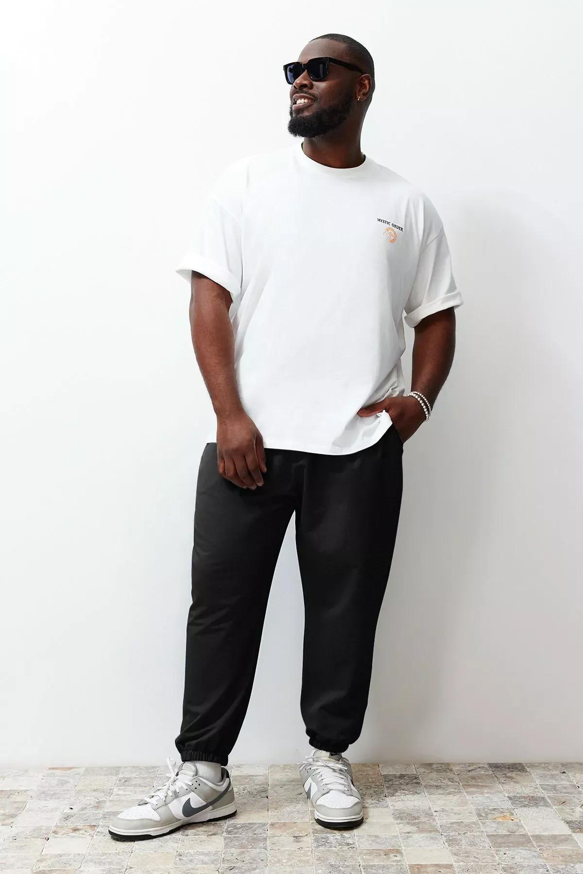 Black oversize cotton sweatpants, , large image number 7