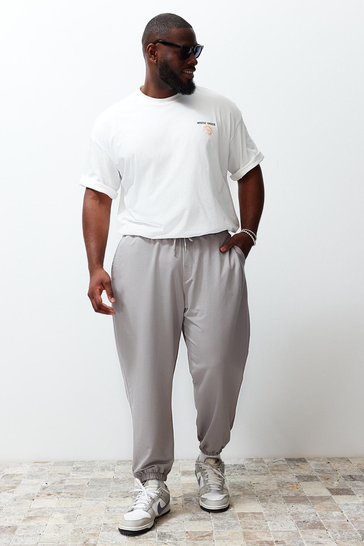 Plus Size Grey Oversize 100% Sweatpants TMNSS24AJ00001, C101_5126, large image number 0