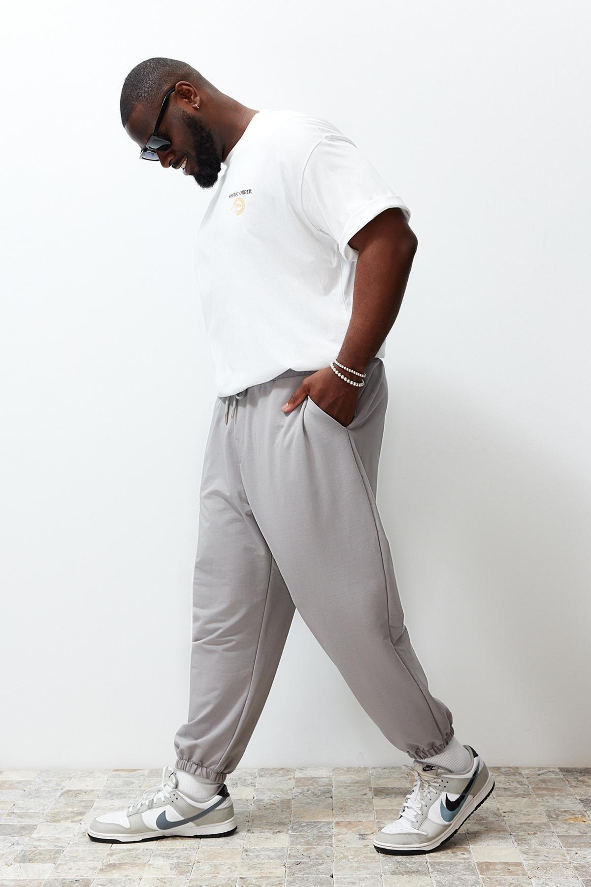 Plus Size Grey Oversize 100% Sweatpants TMNSS24AJ00001, C101_5126, large image number 1