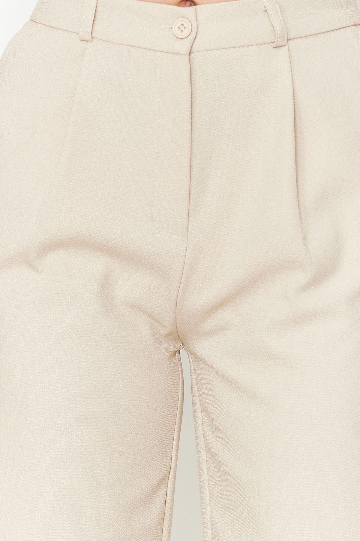 Beige Wide Leg Woven Pants, , large image number 4