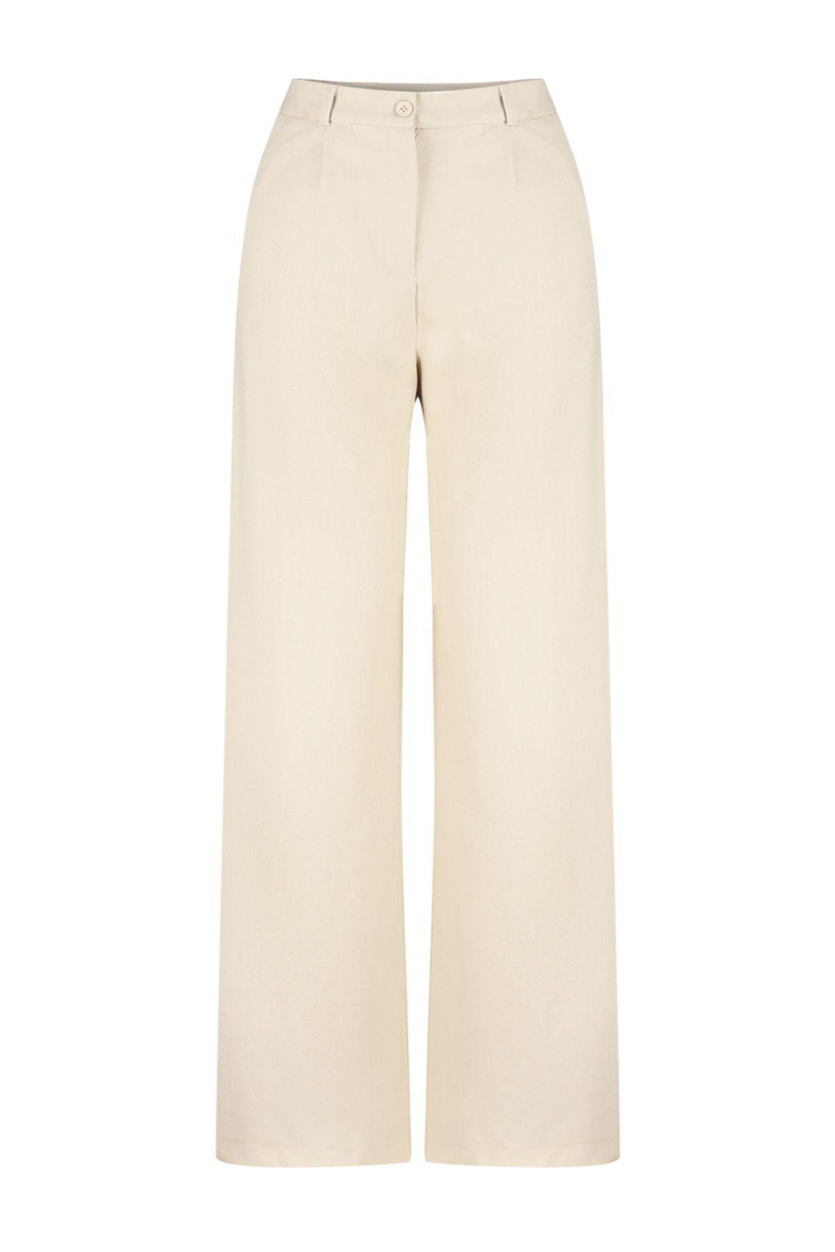 Beige Wide Leg Woven Pants, , large image number 5