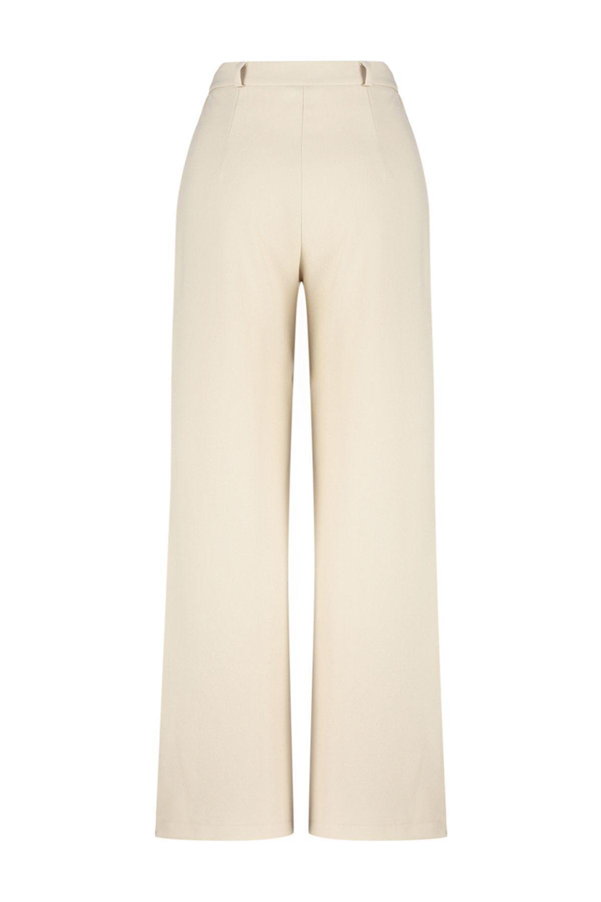 Beige Wide Leg Woven Pants, , large image number 6