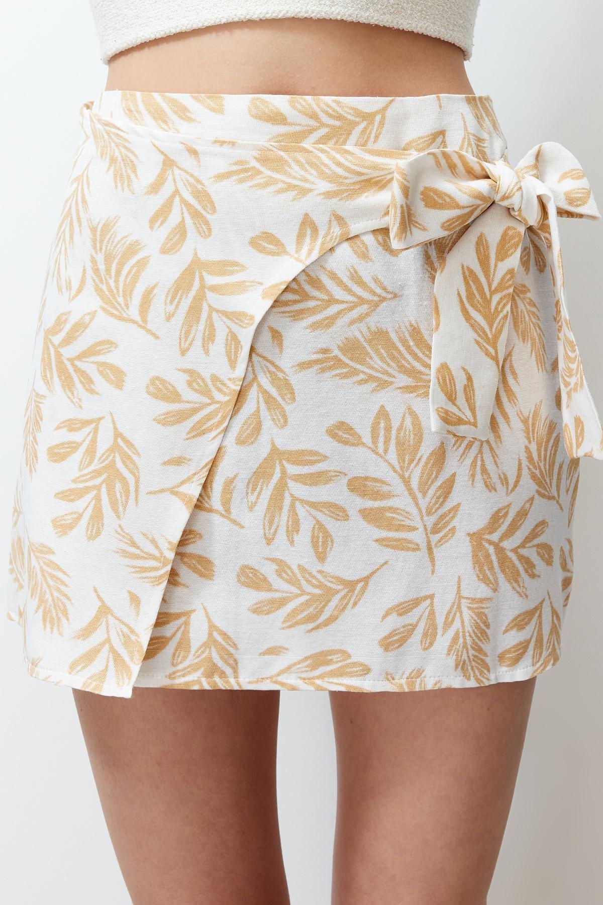 Mink Patterned Tie Detailed Double Breasted Mini Length Woven Linen Look Skirt TWOSS24ET00103, single, , large image number 7