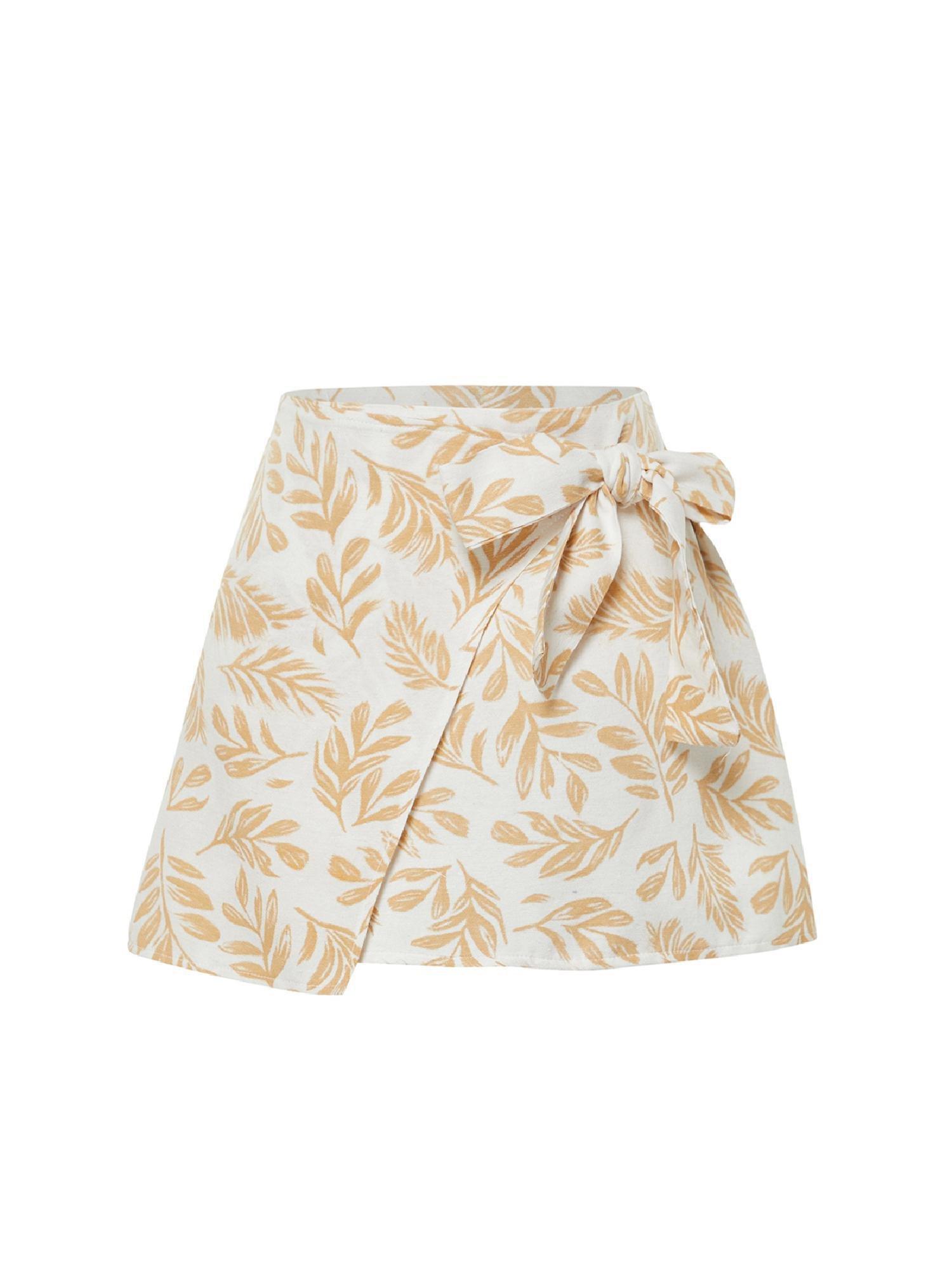 Mink Patterned Tie Detailed Double Breasted Mini Length Woven Linen Look Skirt TWOSS24ET00103, single, , large image number 10