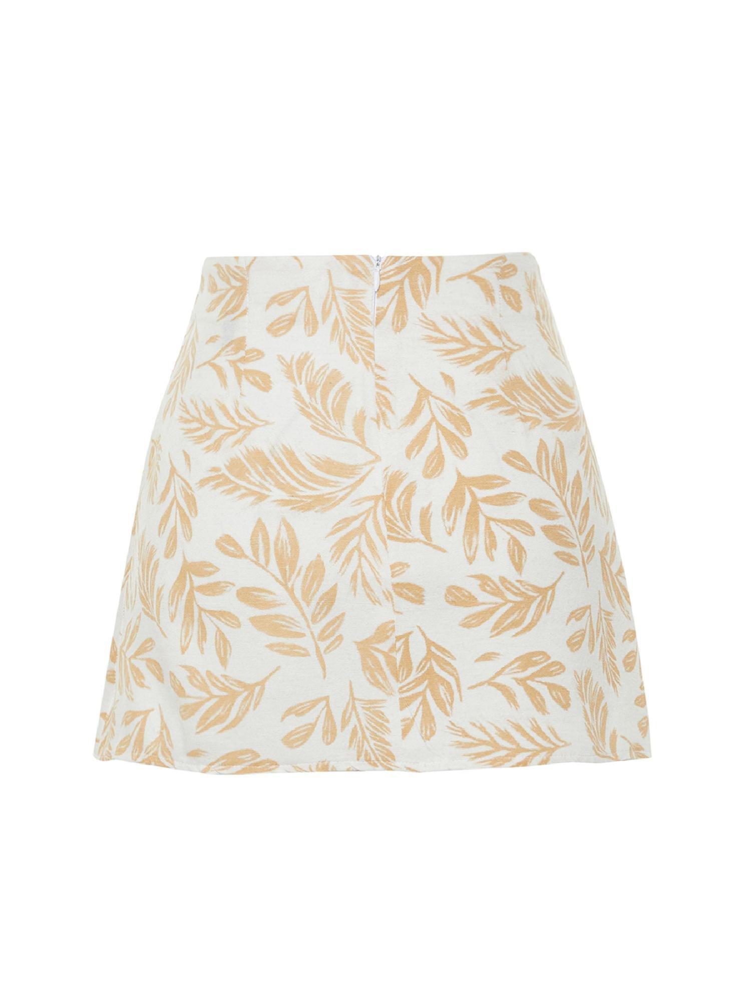 Mink Patterned Tie Detailed Double Breasted Mini Length Woven Linen Look Skirt TWOSS24ET00103, single, , large image number 12