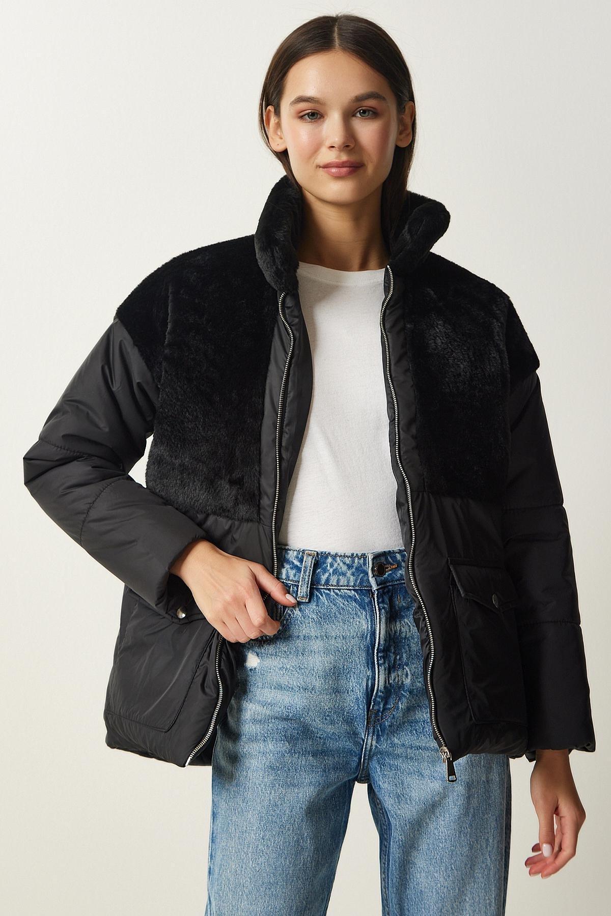 Black Collared Puffer Coat, , large image number 1