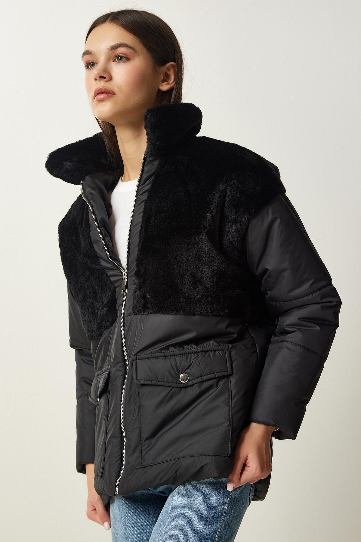 Black Collared Puffer Coat, , large image number 2