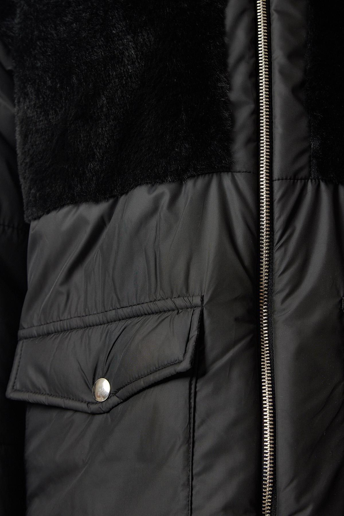 Black Collared Puffer Coat, , large image number 5