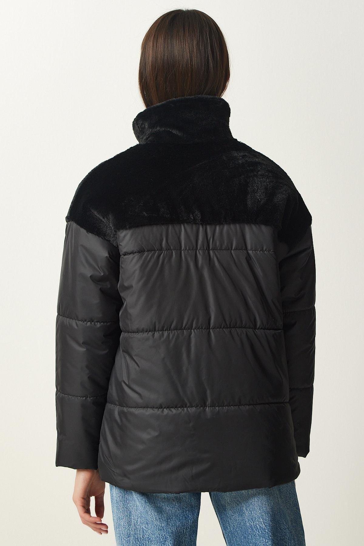 Black Collared Puffer Coat, , large image number 6