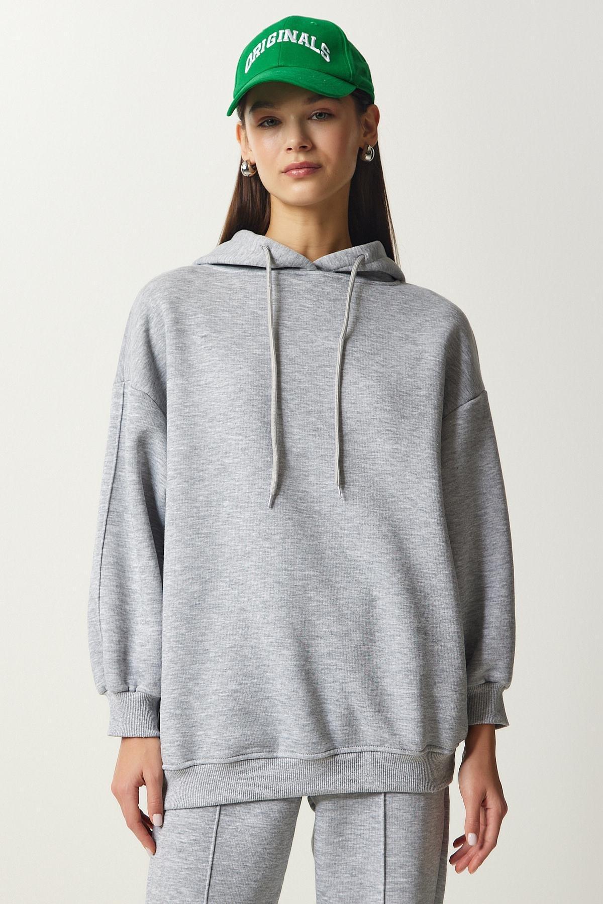 Happiness Istanbul - Grey Hooded Knitted Tracksuit, Set Of 2