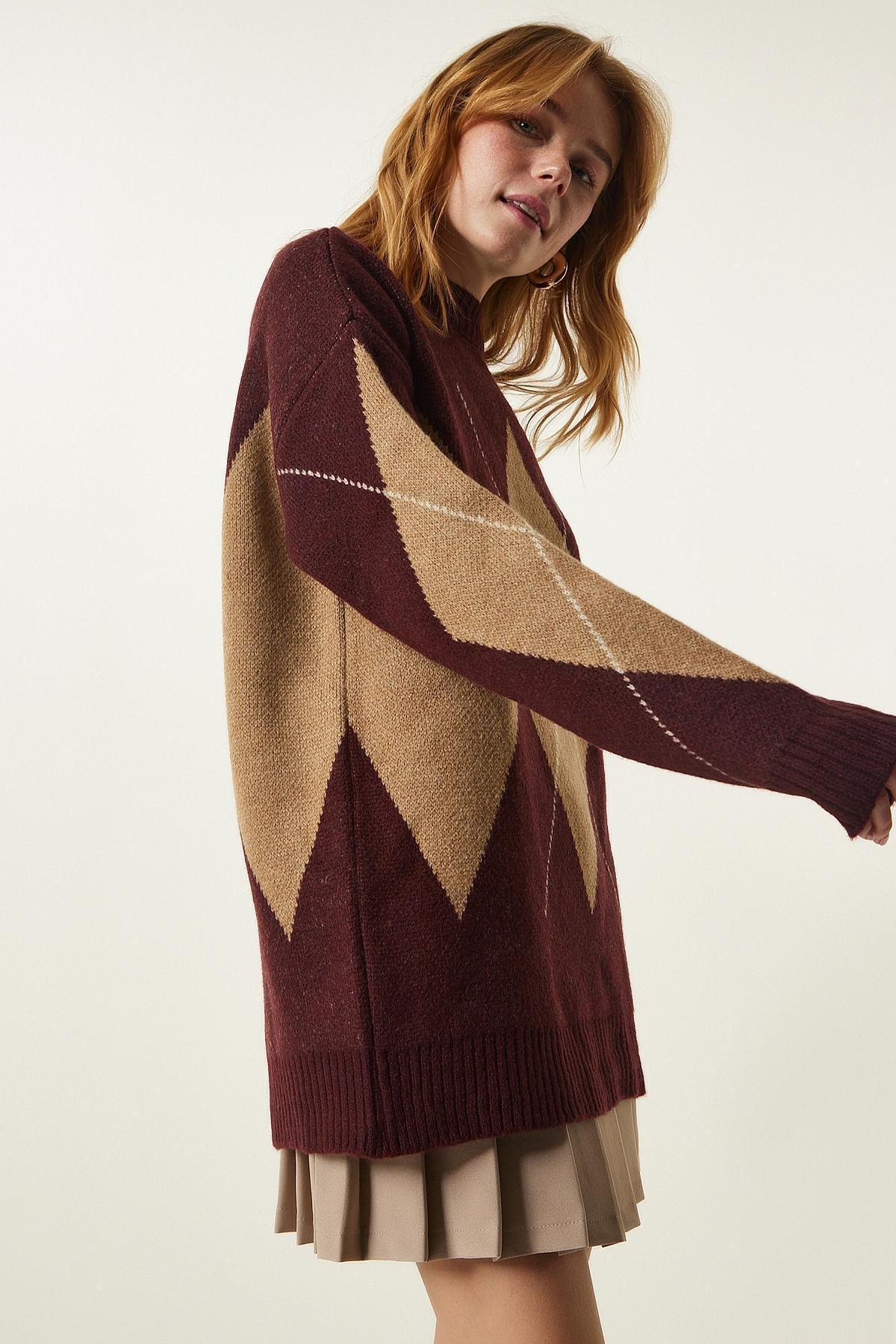 Red Patterned Oversized Knitted Sweater, C101_4640, large image number 1
