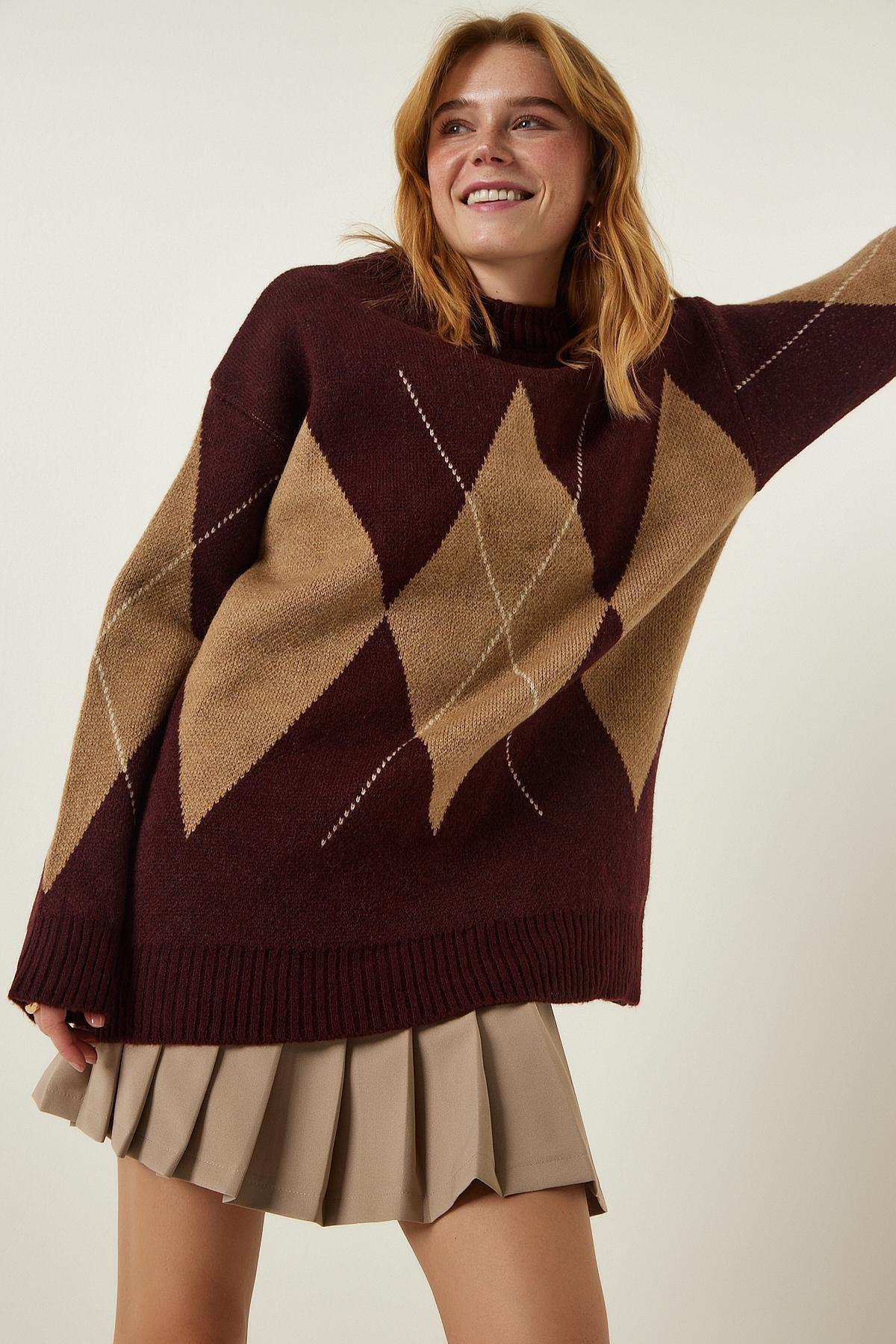 Red Patterned Oversized Knitted Sweater, C101_4640, large image number 2