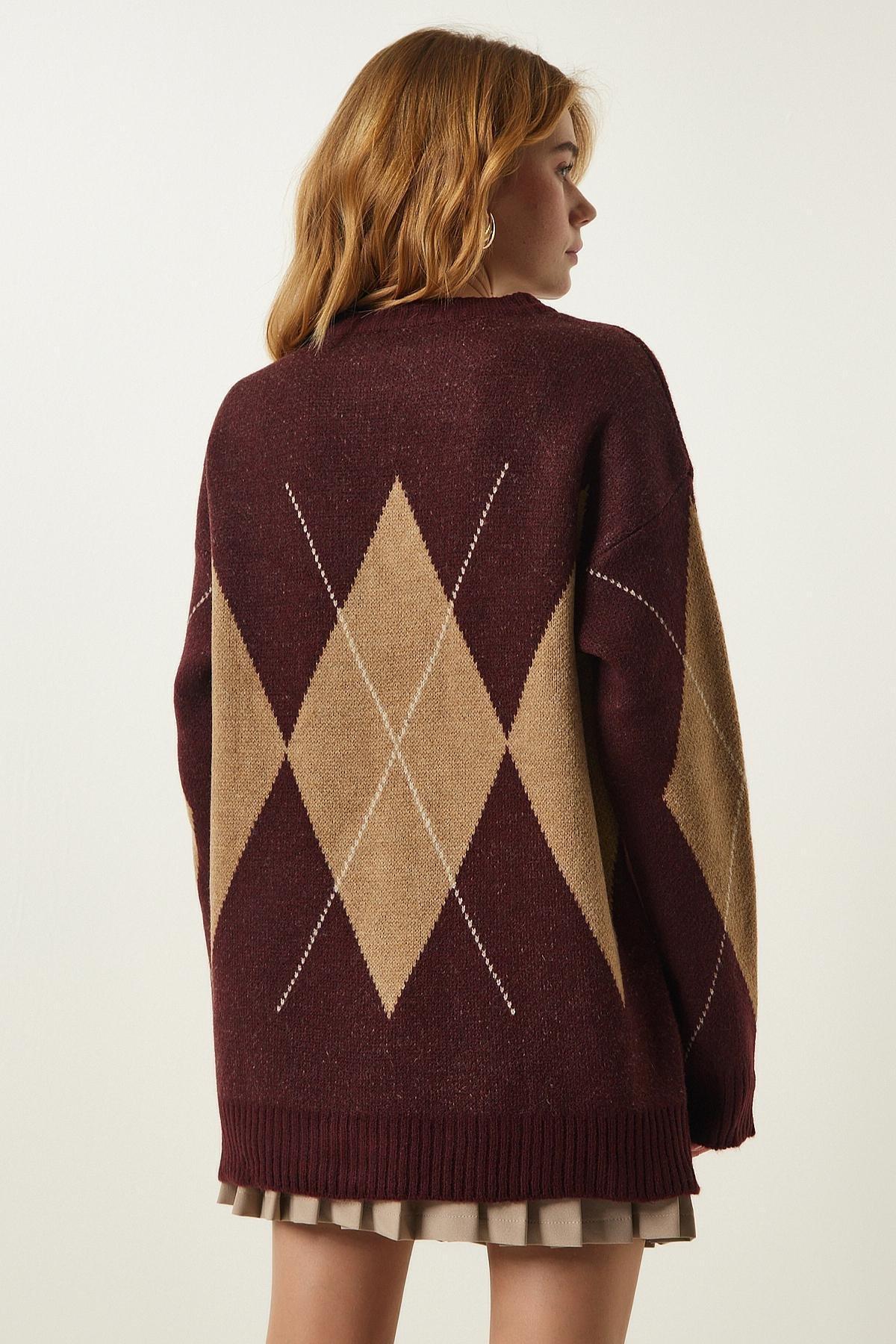 Red Patterned Oversized Knitted Sweater, C101_4640, large image number 4