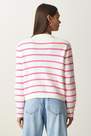 Happiness - Pink Buttoned Striped Knitted Cardigan