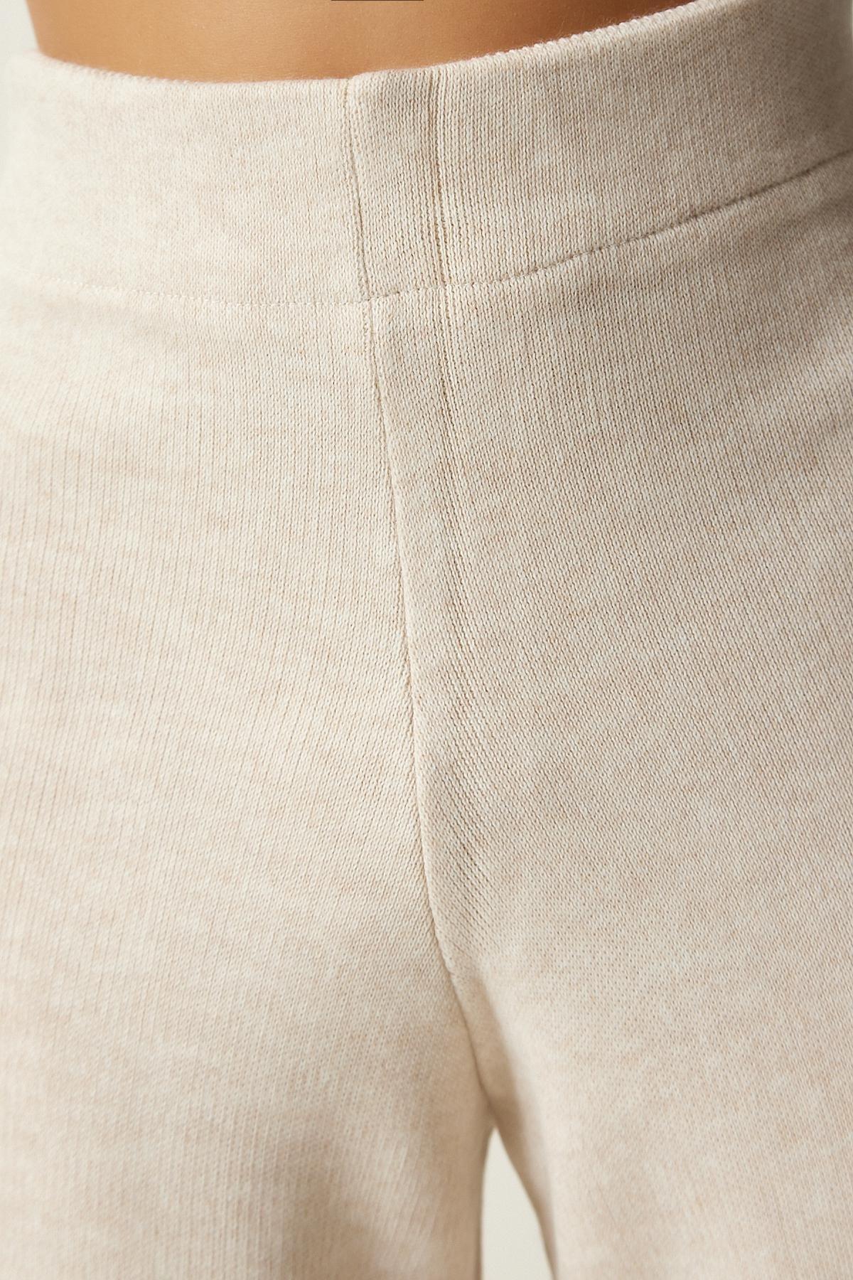 White Wide Leg Knitted Trousers, Cream, large image number 3