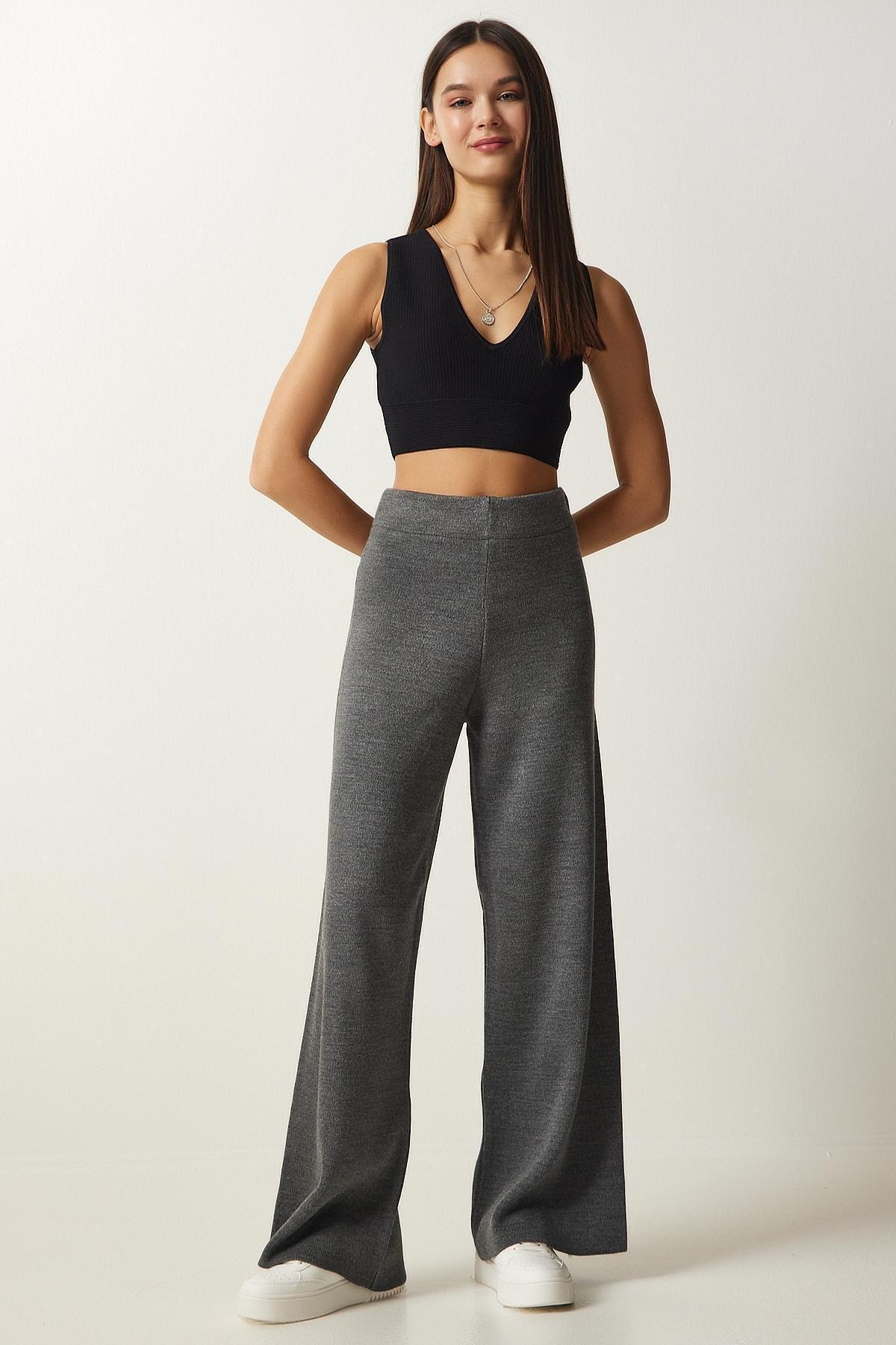 Happiness Istanbul - Grey Wide Leg Thick Knitted Trousers