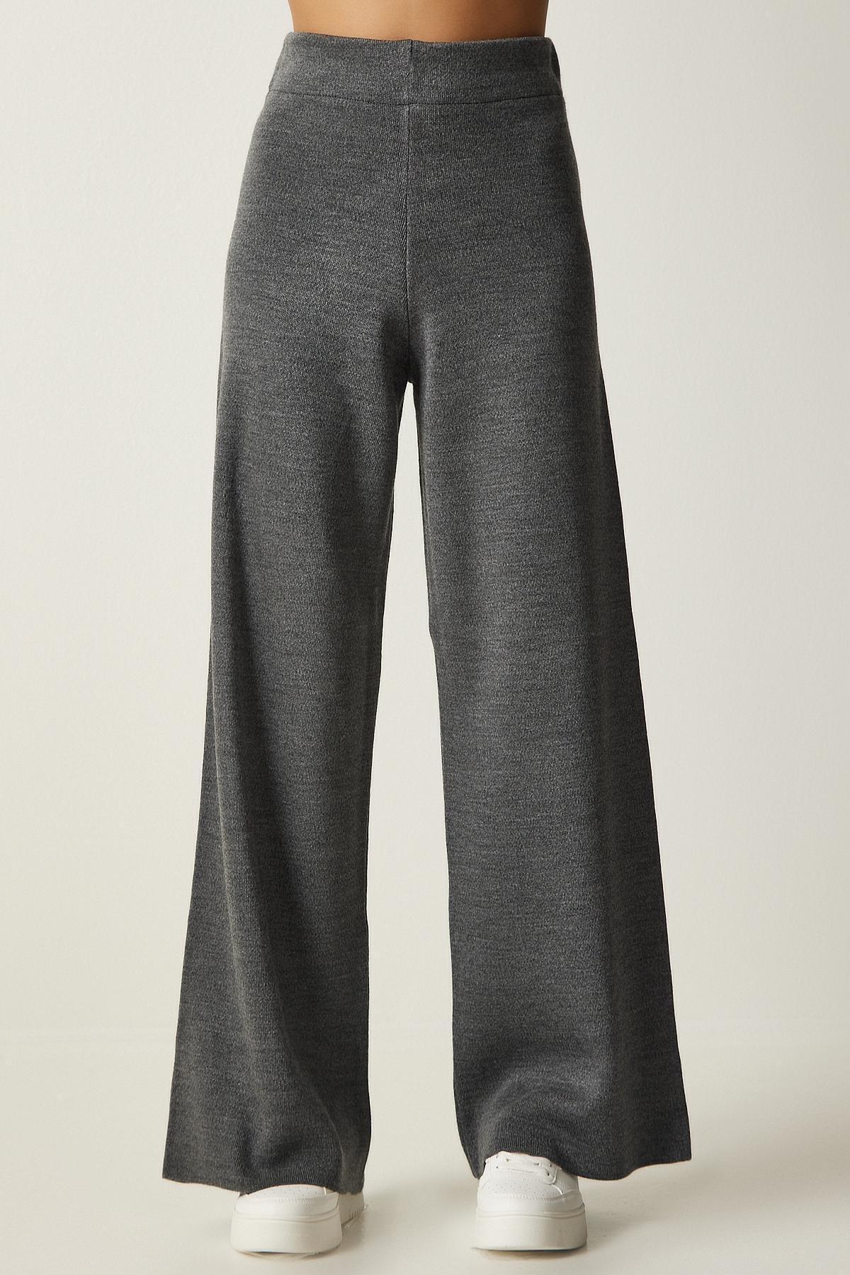 Happiness Istanbul - Grey Wide Leg Thick Knitted Trousers