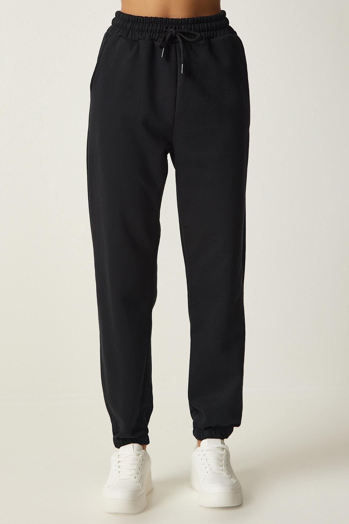 Black Tiered Knitted Sweatpants, BLACK, large image number 2