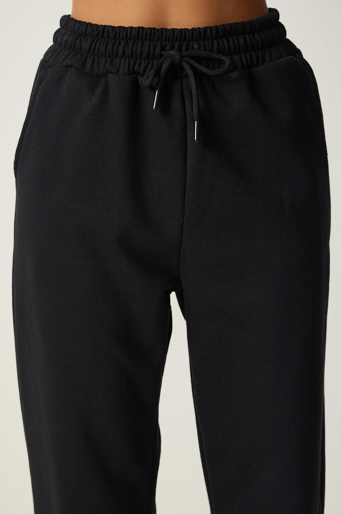 Black Tiered Knitted Sweatpants, BLACK, large image number 3