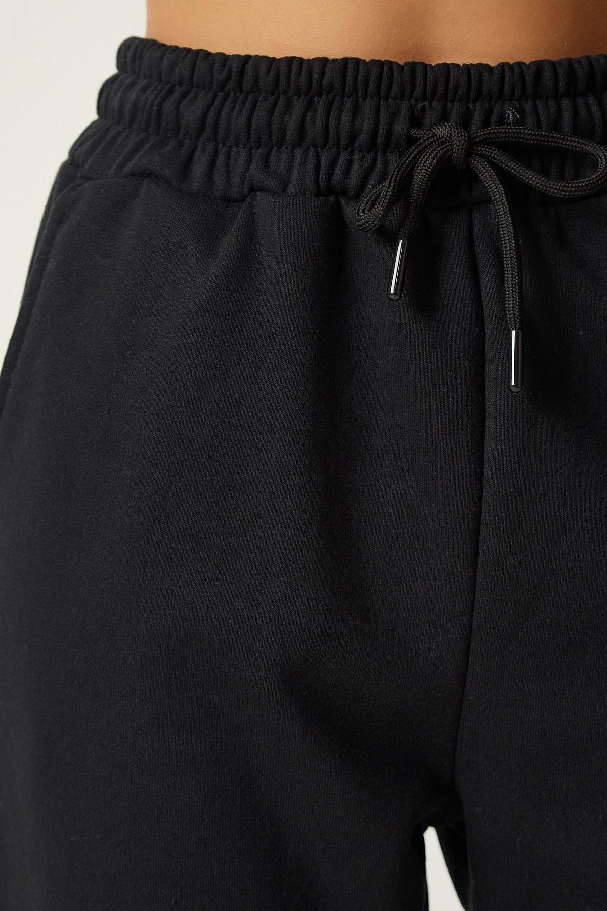 Black Tiered Knitted Sweatpants, BLACK, large image number 4