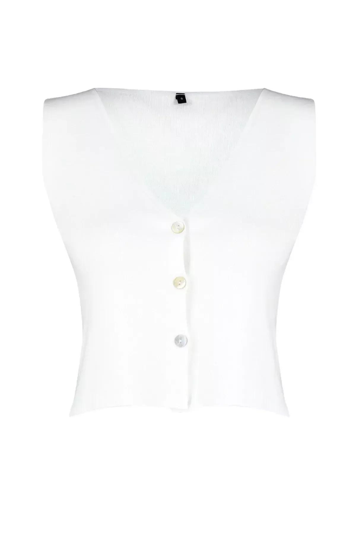 Beige Basic Vest Look Knit Blouse, Ecru, large image number 5