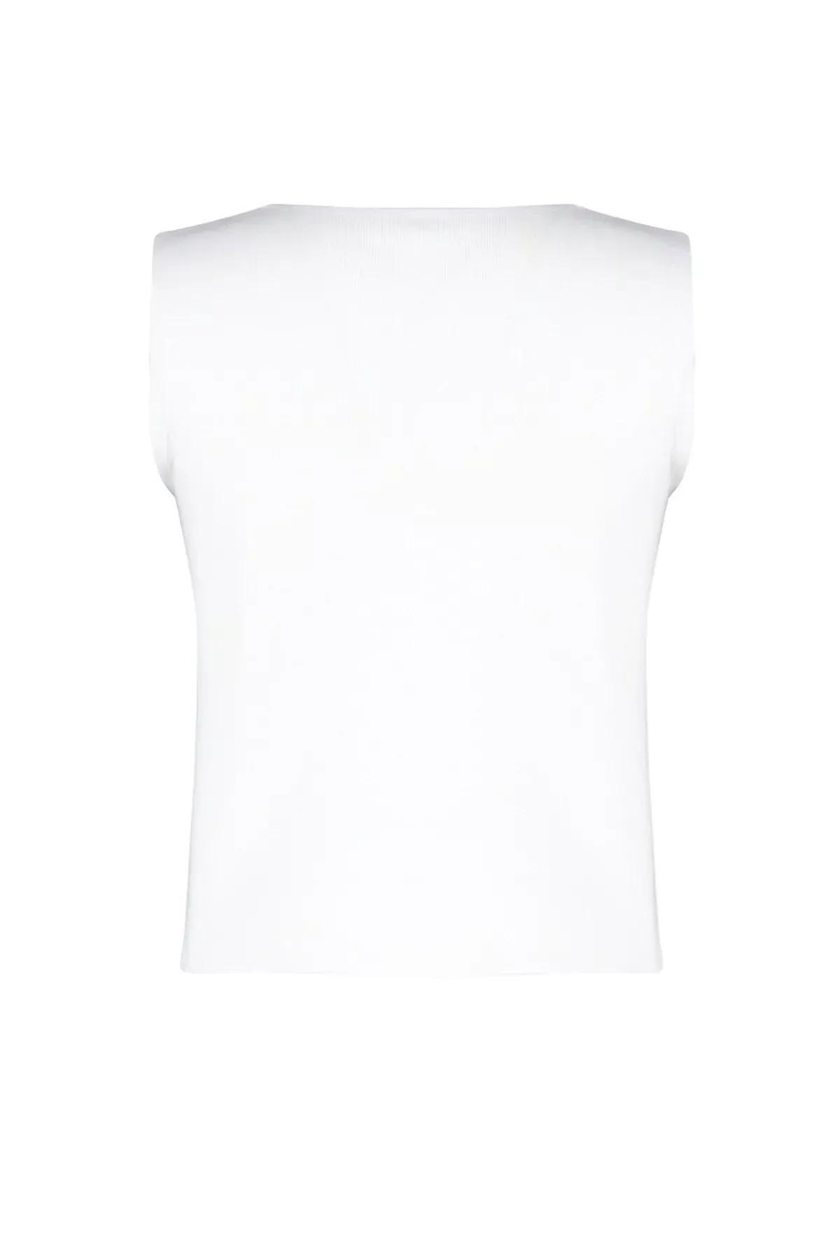 Beige Basic Vest Look Knit Blouse, Ecru, large image number 6