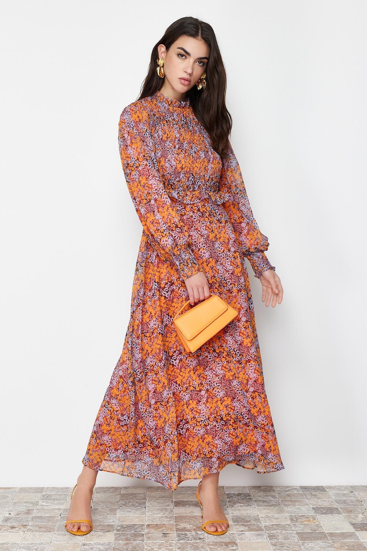 Multicolour Floral Waist Ruffle Dress, , large image number 0