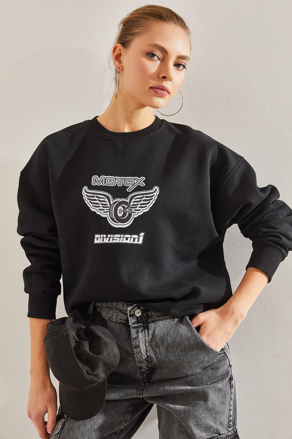 Black Printed Sweatshirt, BLACK, large image number 0