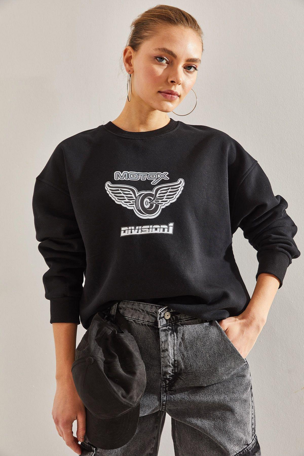 Black Printed Sweatshirt, BLACK, large image number 1