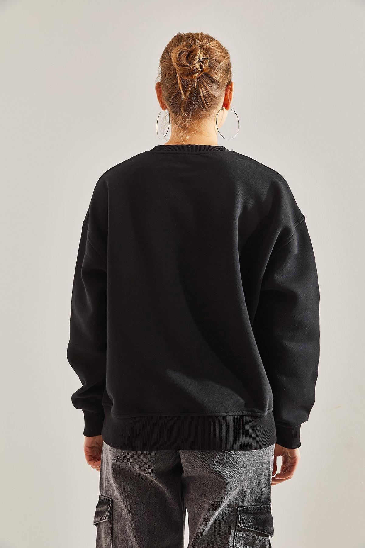 Black Printed Sweatshirt, BLACK, large image number 2