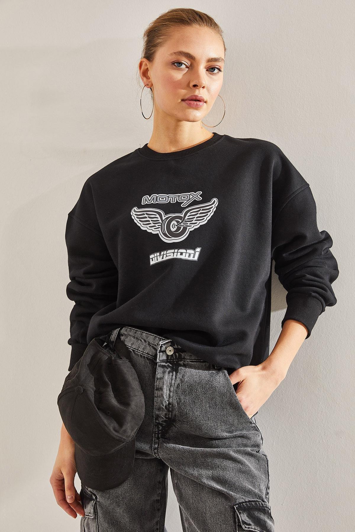 Black Printed Sweatshirt, BLACK, large image number 3