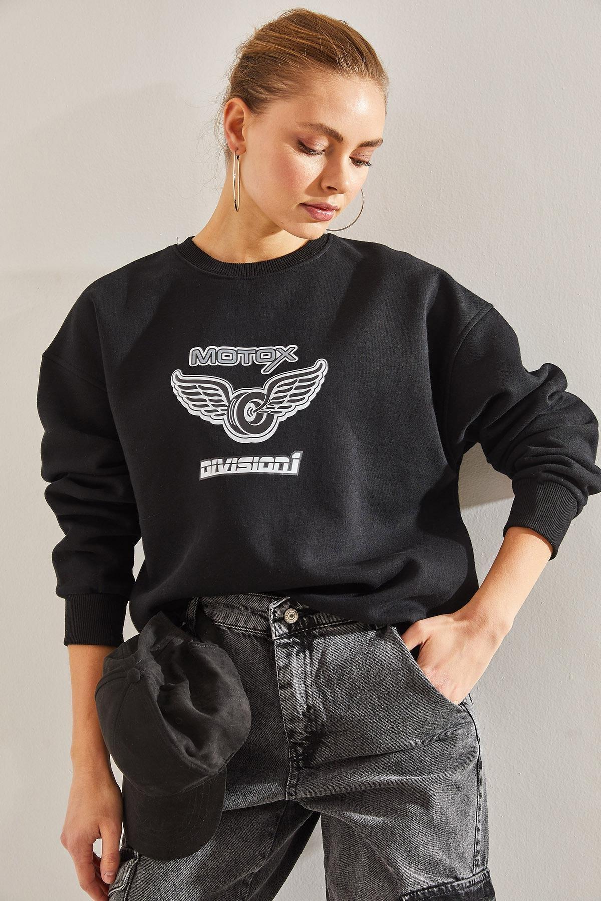 Black Printed Sweatshirt, BLACK, large image number 4