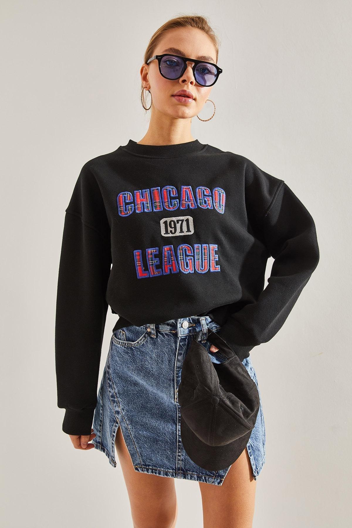 Black Chicago Printed Sweatshirt, , large image number 2