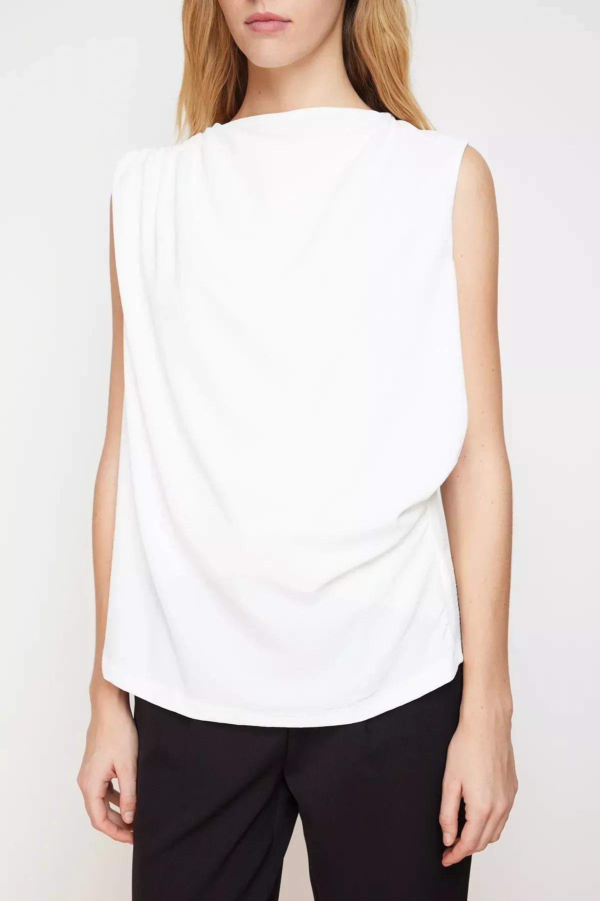 بلوزة بتفاصيل مزمومة، كريمي, Ecru, large image number 3