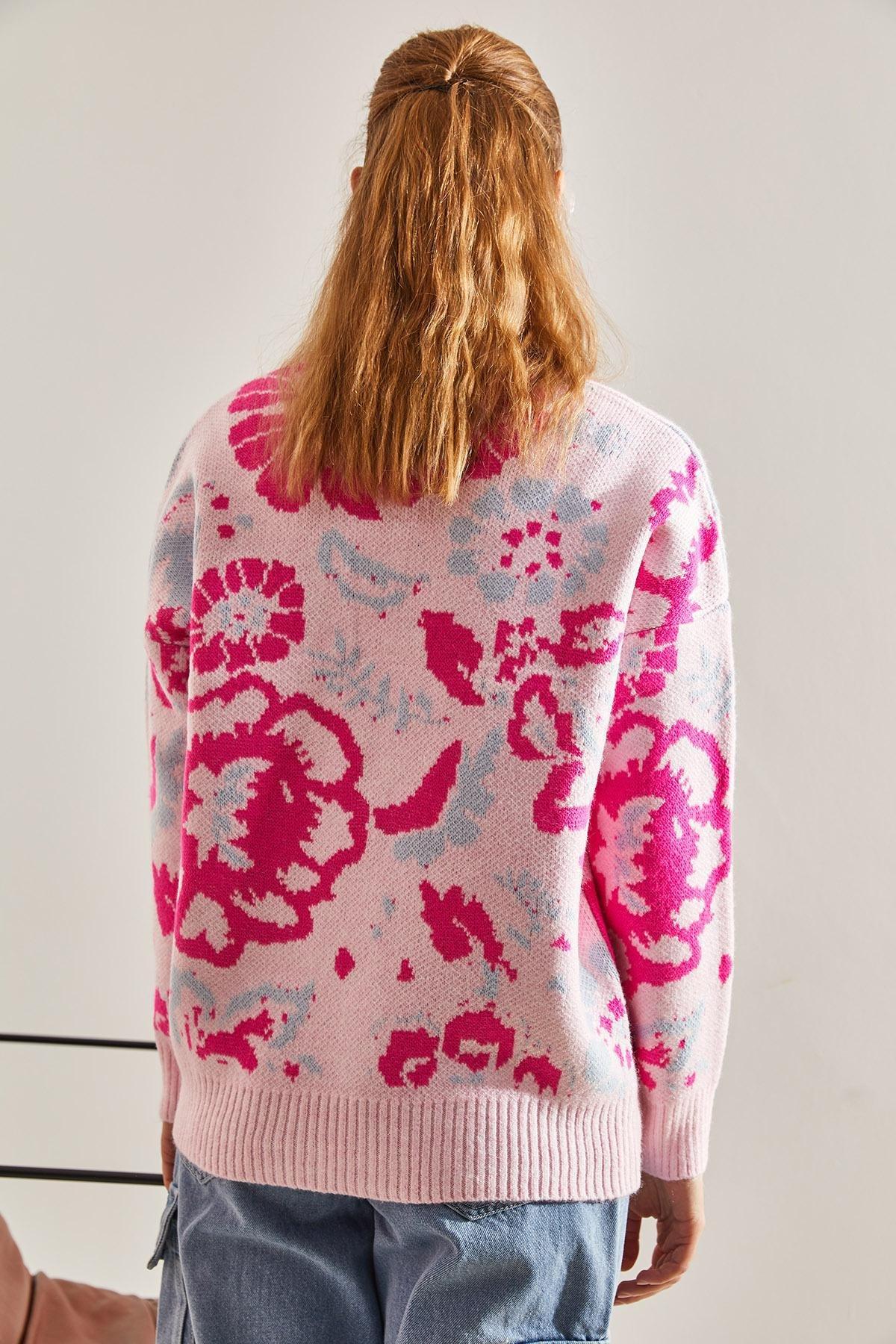 Pink Pattern Knitted Sweater, Pink, large image number 2